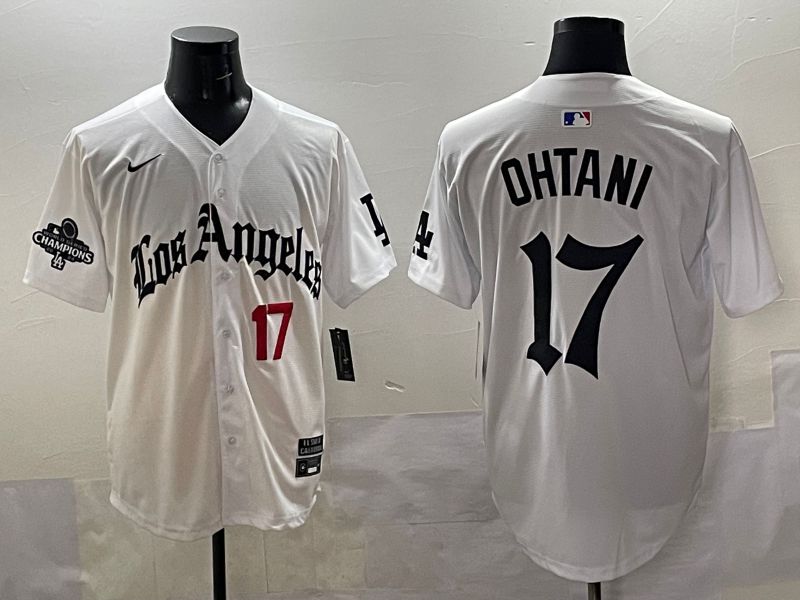 Men 2025 Los Angeles Dodgers #17 Ohtani White Five generations Joint Name Nike MLB Jersey style 5182->los angeles dodgers->MLB Jersey